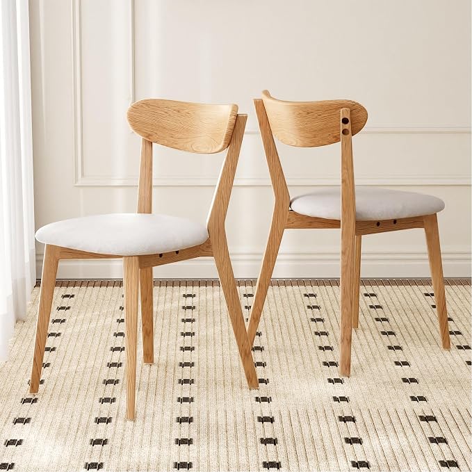 100% Solid Wood Dining Chairs,Mid Century Modern Dining Chairs with Rounded Backrest,Kitchen,Dining Room Chairs Set of 1/2/4 (2, Original Color White Upholstery)