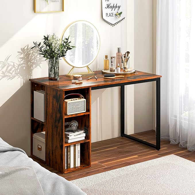 Tangkula Computer Desk with Storage Shelves, Home Office Desk with 5 Side Shelves & Metal Frame, Space Saving Laptop PC Desk, Writing Study Desk, Modern Vanity Desk for Bedroom (Rustic Brown)