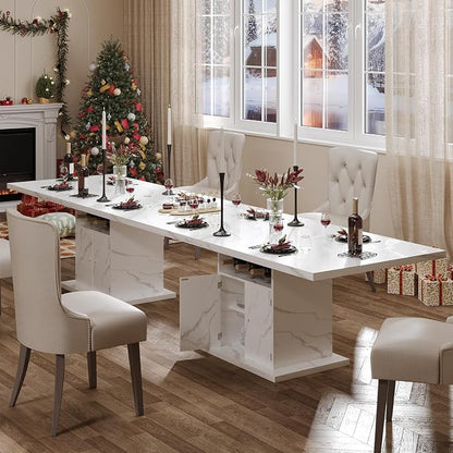 Extendable Dining Room Table for 4-6, 47-63 Inch Faux Marble Extendable Dining Table, Modern Expandable Rectangle Kitchen Dining Table with Storage for Kitchen Living Room