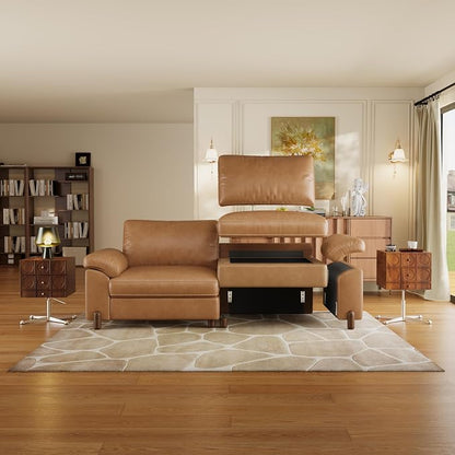 SITJOY Large Cloud Couch, 138" Wide 6 Seater V Shaped with Console, Brown | Pet-Friendly Scratch-Resistant Leather Sectional Sofas for Living Room, Deep Seat Wide Couch with Chaise, Storage Ottoman