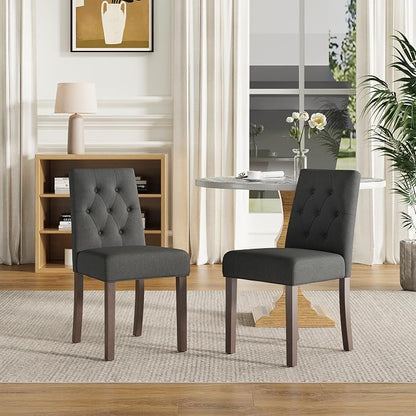 Upholstered Dining Chairs Set of 2 - Modern Parsons Kitchen & Dining Room Chair with Diamond Tufted Back, Solid Wooden Legs for Apartment, Café, Vanity