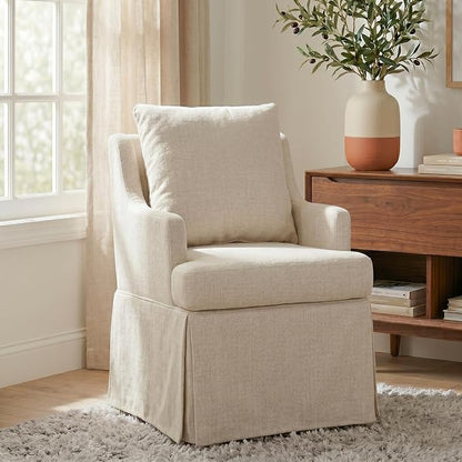 UVV Upholstered Dining Chairs Set of 2, Modern Kitchen Chair Dining Room Chair with 4 Casters, Linen Armchair for Bedroom Reading Room Living Room, Beige