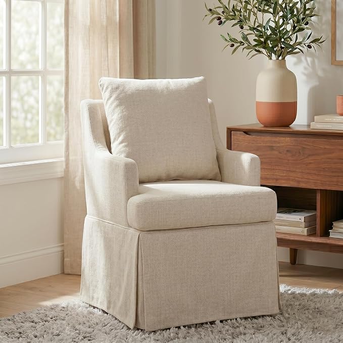 UVV Upholstered Dining Chairs, Modern Kitchen Chair Dining Room Chair with 4 Casters, Linen Armchair for Bedroom Reading Room Living Room, Beige