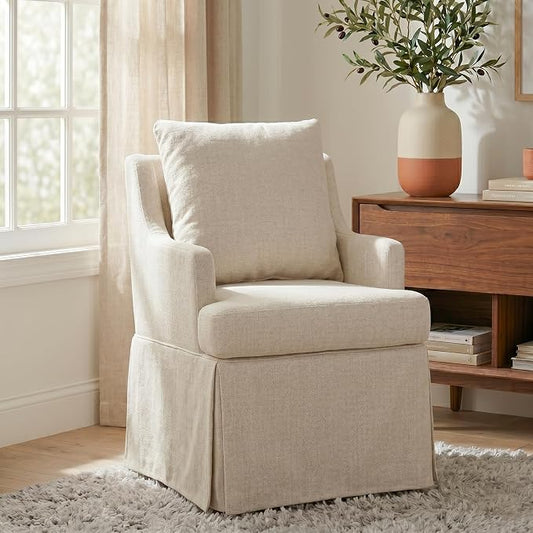 UVV Upholstered Dining Chairs, Modern Kitchen Chair Dining Room Chair with 4 Casters, Linen Armchair for Bedroom Reading Room Living Room, Beige