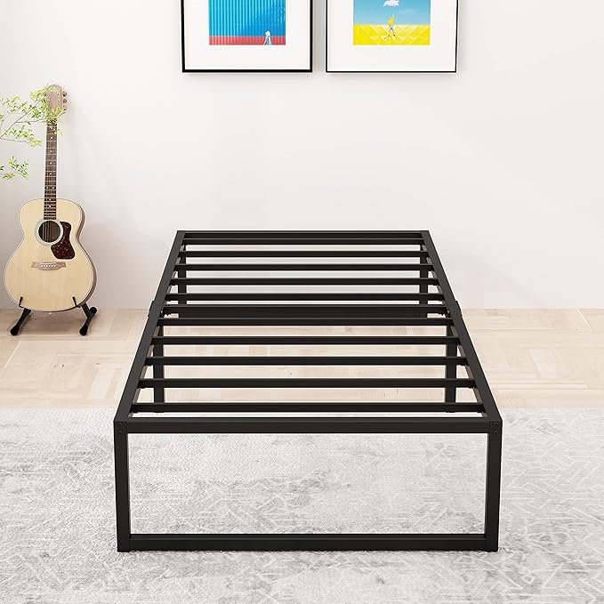 Lutown-Teen 14 Inch Twin Bed Frames Heavy Duty Metal Twin Size Platform Bed Frame No Box Spring Needed, Noise Free, Easy Assembly, Black