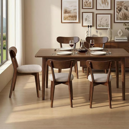 100% Solid Wood Dining Chairs,Mid Century Modern Dining Chairs with Rounded Backrest,Kitchen,Dining Room Chairs Set of 1/2/4 (4, Walnut Color Grey Upholstery)