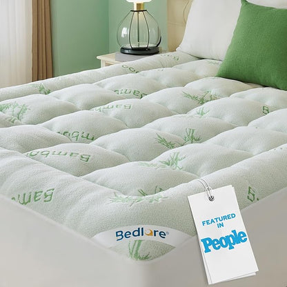 BEDLORE King Mattress Topper Viscose Derived from Bamboo, Thick Pillow Top Mattress Pad with Stretchable Pockets for 6"-18" Mattress, Soft Breathable Mattress Topper for Back Pain Relief