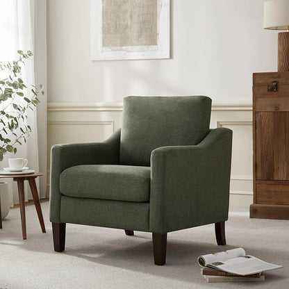 VKNOW Mid Century Modern Accent Chair, Upholstered Living Room Chairs Armchair for Bedroom, Comfy Reading Accent Chairs with Wood Legs for Living Room (1, Green)