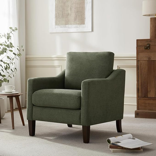 VKNOW Mid Century Modern Accent Chair, Upholstered Living Room Chairs Armchair for Bedroom, Comfy Reading Accent Chairs with Wood Legs for Living Room (1, Green)