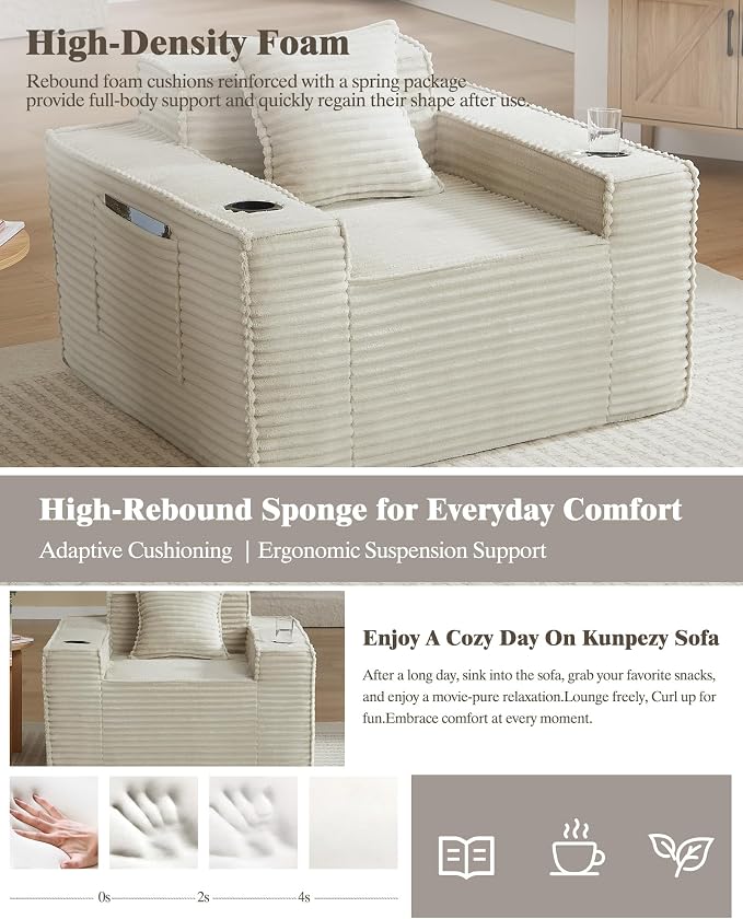 61" Boneless Sofa Couches with Cup Holder,2 Seat Loveseat Sofas with Side Pocket for Compact Living Rooms, Apartments (Camel, Loveseat Sofa)