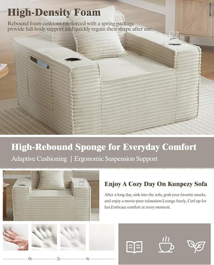 61" Boneless Sofa Couches with Cup Holder,2 Seat Loveseat Sofas with Side Pocket for Compact Living Rooms, Apartments (Camel, Loveseat Sofa)