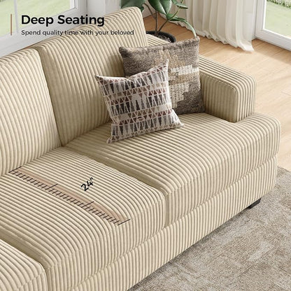 COPIAE 89 Inch Sofa with Extra Deep Seats Oversize, 3 Seater Sofa for Living Room, Modern Couch and Sofa, Comfy Armrests and Seats and Backrests, Easy Installation,Wide Corduroy Fabric Beige