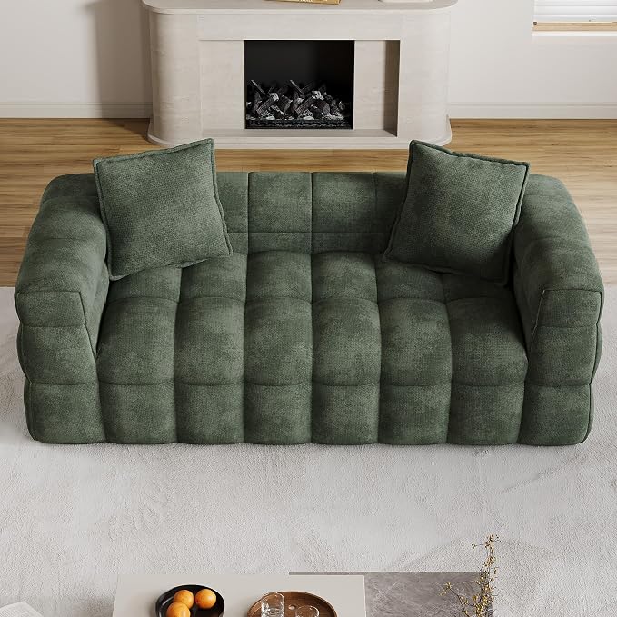 66.5" Loveseat Boneless Couch,Comfy Cloud Sectional Sofa with Deep Seat,Modern Upholstered Chenille Love Seat Sofa, Small Couches for Living Room, No Assembly Required Tufted Sofas, Green