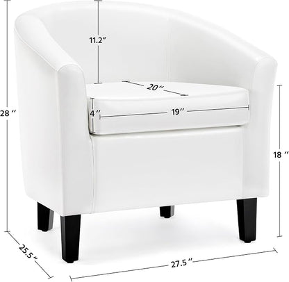 Topeakmart White Leather Chair, Modern and Comfy Accent Chair, Upholstered Barrel Chair with Wooden Legs for Living Room Bedroom Waiting Room, Set of 2, White