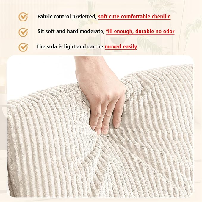 67'' L-Shaped Velvet Modular Sectional Couch Sofa with Ottoman, 3-Seat Convertible Cloud Deep Seat Sofa Couches for Living Room Bedroom Apartment, Cozy Chaise Lounge Sofas (Off White)
