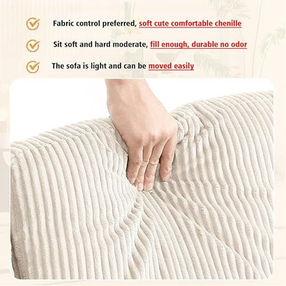 67'' L-Shaped Velvet Modular Sectional Couch Sofa with Ottoman, 3-Seat Convertible Cloud Deep Seat Sofa Couches for Living Room Bedroom Apartment, Cozy Chaise Lounge Sofas (Off White)