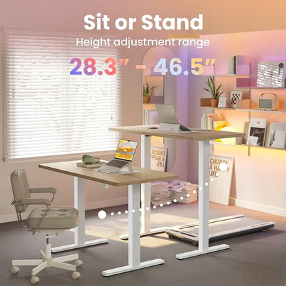HUANUO 40x24 Inch Electric Standing Desk, Height Adjustable, Light Walnut | Smooth Home Office Desk, 176lbs Capacity with 4 Memory Presets & Headphone Hooks. Easy to assemble Computer Gaming desk