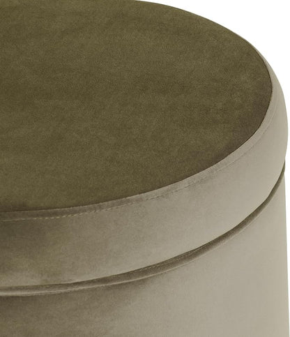 HomePop Home Decor | Upholstered Round Storage Ottoman | Ottoman with Storage for Living Room & Bedroom, Light Sage Green Velvet Large