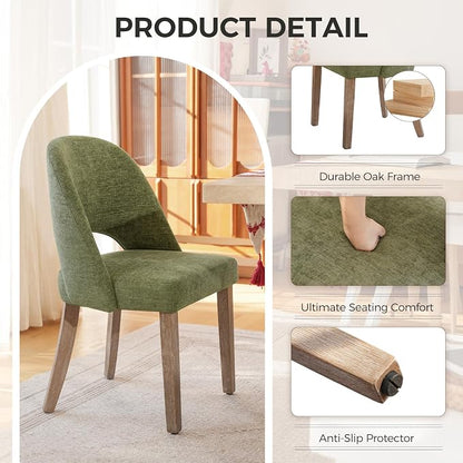 Wooden Dining Chairs Set of 2, Upholstered Modern Chenille Dining Room Chair Kitchen Chairs, Comfy Farmhouse Dinner Chair for Kitchen Dining Room, Green