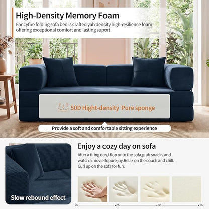 78.8" Convertible Sofa Bed with Armrest Pillow, 4-in-1 Sleeper Couch Bed for Livingroom, Modular Corduroy Boneless couches, No Assembly (Blue)
