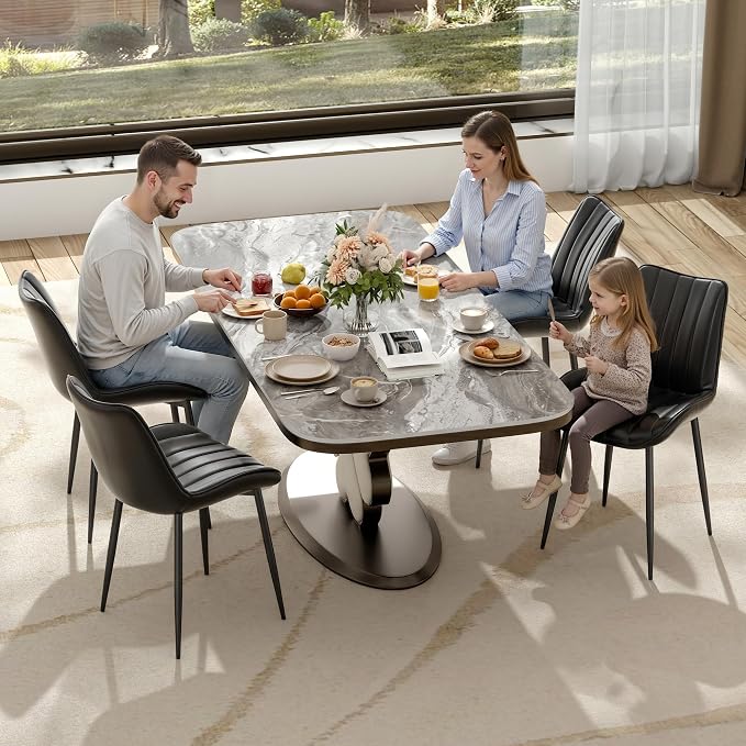 VECELO Dining Chairs Set of 6, Vegan Leather Fabric & Metal Frame, Mordern Style for Kitchen, Living Room,Offcie，Black