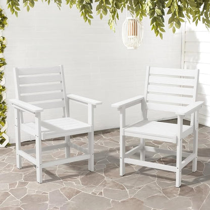 Patio Dining Chairs Set of 2, HDPS Weather Resistant Outdoor Chairs with Armrest, Heavy Duty 300LBS Support Patio Chairs for Backyard Deck Porch Balcony, White