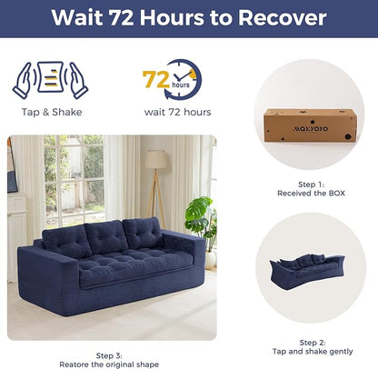 MAXYOYO 79" Loveseat Sofa Couch for Small Spaces, Upholstered Boneless Cloud Couch for Apartment Bedroom, 3-Seater Love Seat Floor Modern Sofa with Pillows, No Assembly Required, Navy