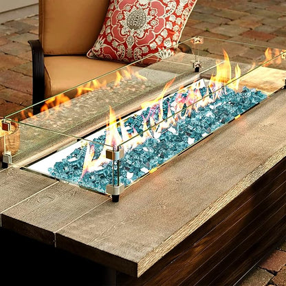 Onlyfire 10 lbs Fire Glass Rocks 1/4 Inch, Reflective Tempered Glass for Propane Fire Pit & Gas Fireplace, High Luster Firepit Glass Stones for Fire Table, Aqua Blue (Multicolor Options Available)