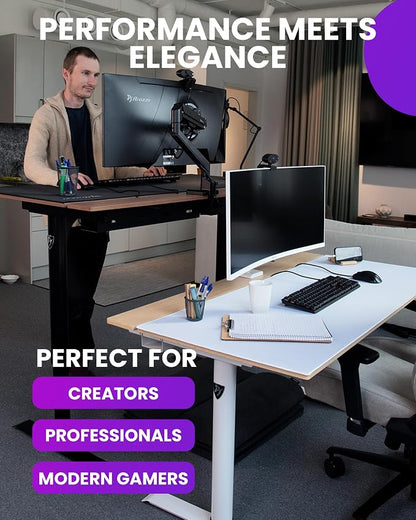 Arozzi Arena Nordico Gamer Desk – 55x27.6” Electric Standing Table – PC Gaming Desk with Storage for Cables - Dual Cable Baskets, Split Tabletop, Monitor Arm Friendly - Dark Walnut