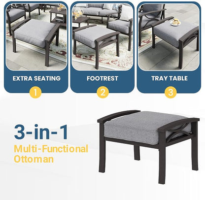 RoyalCraft Outdoor Patio Furniture Set, 7 Seats Outdoor Patio Set with 4" Thick Cushion, All-Weather Metal Patio Sofa with Coffee Table, Outdoor Sectional Furniture for Porch Backyard, Khaki&Grey