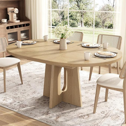 Epecoya 59-Inch Extendable Round Dining Table for Dining Room, 4-6 People Farmhouse Oval Wood Expandable Kitchen Dinner Table with Heavy Cross Pedestal for Living Room, Apartment, Light Oak