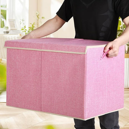 122L Large Toy Box Chest with Lid, Foldable Toy Storage Organizer Bin Boxes with Removable Divider for Kids, Boys, Girls, Nursery, Playroom, 26"x17" x17"(Linen Pink)