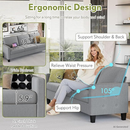 STHOUYN 73" W 3 Seater Couch with USB Ports, Grey Comfy Sofa Couches for Small Spaces, Mid Century Modern Couch Loveseat for Living Room, Bedroom, Apartment (Light Grey)