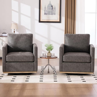 Aoiy & Wifon 30.7" W Swivel Accent Chair, Mid Century Modern Swivel Chair for Living Room, Comfy Small Accent Chair, PU Leather, Gray