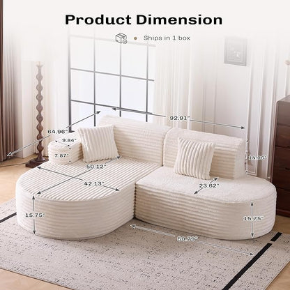 Modern Curved Boneless Sofa Couch, L-Shaped Corner Sofa, Corduroy Upholstered Cloud Sectional Couch for Living Room, Bedroom and Apartment,No Assembly Needed(Beige, Left Hand Facing)