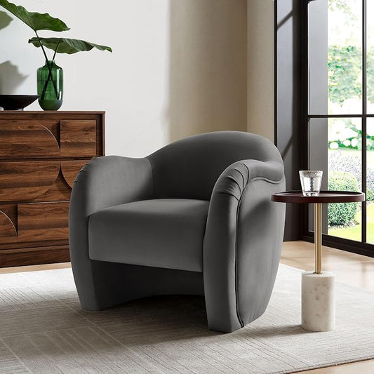 Modway Compose Barrel Chair with Performance Velvet Fabric in Storm Gray – Upholstered Accent Armchair with Curved Backrest – Cozy Lounge Chair for Reading – Round Comfy Single Sofa Club Chair