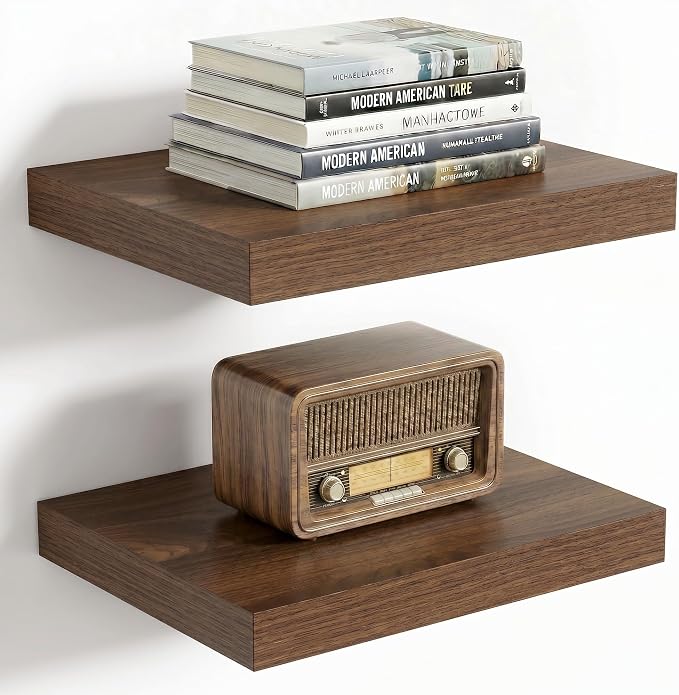 Vivelove 10.2 Inches Floating Shelves Wall Mounted, 10" Deep Wall Shelves for Bedroom, Bathroom, Living Room, Kitchen, Office, Home Decor, Modern Shelf, Set of 2, Walnut, 10.2x10.2x1.5