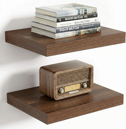 Vivelove 10.2 Inches Floating Shelves Wall Mounted, 10" Deep Wall Shelves for Bedroom, Bathroom, Living Room, Kitchen, Office, Home Decor, Modern Shelf, Set of 2, Walnut, 10.2x10.2x1.5