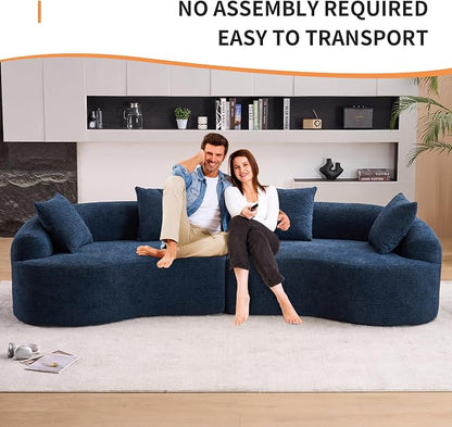 110.2" Curved Sectional Sofa,Luxury Wood Grain Chenille Fabric, Oversized Sectional Sofa,Compression Curved Couch for Living Room,No Assembly Needed (Blue, 110.2 Inch)