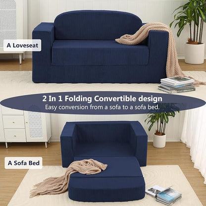 MeMoreCool Boneless Corduroy Loveseat & Sleeper – 2-in-1 Fold-Out Futon Couch Bed with High-Density Foam, Removable Washable Cover for Apartments, Guest Stays, Small Bedrooms