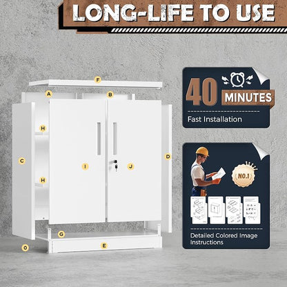 INTERGREAT Metal Storage Cabinet with Doors and Shelves,Lockable Storage Cabinet for Office,36”White Metal Utility Cabinet Garage Cabinets for Home Office, Garage, Kitchen, Shop