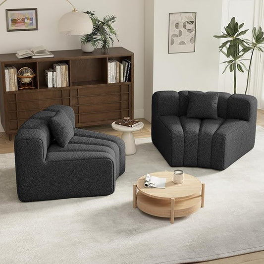 Nebuaegis 2PCS 1/8 Round Curved Sofa, 2 Seater Modular Velvet Couch, Modern Boneless Sectional Couches for Living Room, No Assembly Required, Black