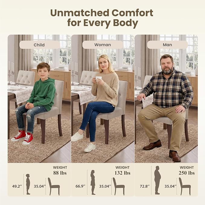 Upholstered Dining Chairs Set of 6, Modern Fabric Dining Chairs with Tufted Design, Kitchen Side Chairs, Farmhouse Dinner Chair with Wood Legs for Kitchen Restaurant Living Room, Beige