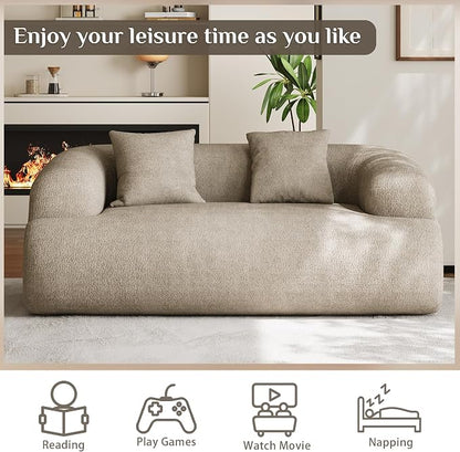 Half Moon Curved Sectional Sofa with 2 Throw Pillows, Modern Style 2-Seater Chenille Leisure Couch with Curved Backrest, Easy Assembly, for Apartment, Living Room, Bedroom, Light Brown（76 inch）