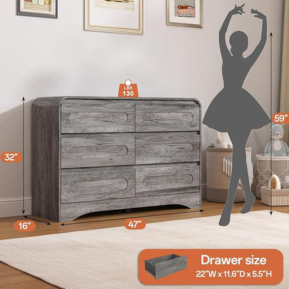 3 Piece Bedroom Set, Dresser and Nightstand Sets for Bedroom | Wood 6 Drawer Dresser & Night Stand Set of 2, Wide Chest of Drawers Modern Storage Cabinet Bedroom Furniture Set, Grey