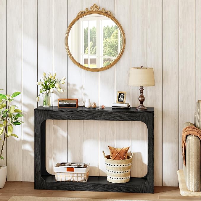 CHOEZON 47.2" Long Console Table, Entryway Table, Hallway Table, 2-Tier Behind Couch Table, Corridor Decor Stand, Narrow Rectangular with Storage for Living Room, Entry, Hallway, Black MXG03BB