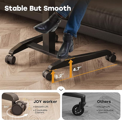 JOY worker Height Adjustable Rolling Laptop Desk with Shelf, Mobile Standing Desk, Pneumatic Mobile Laptop Table with Wheels for Couch Home Office School, Holds Up to 22lbs, Dark Walnut