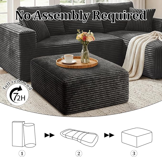 Corduroy Ottoman, Modern Boneless Cloud Foot Rest Foam Support, Oversized Modular Sectional Sofa Stool for Living Room, Bedroom & Small Spaces, No Assembly Required (Drak Gray, Ottoman)