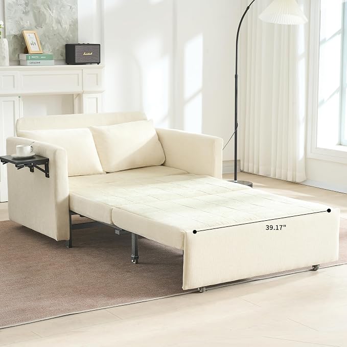 45" Oversize 3-in-1 Sleeper Chair Pull Out Bed, 75" Long Single Sleeper Sofa Bed with Wing Table and Side Pocket for Living Room, Bedroom, Small Space, Beige