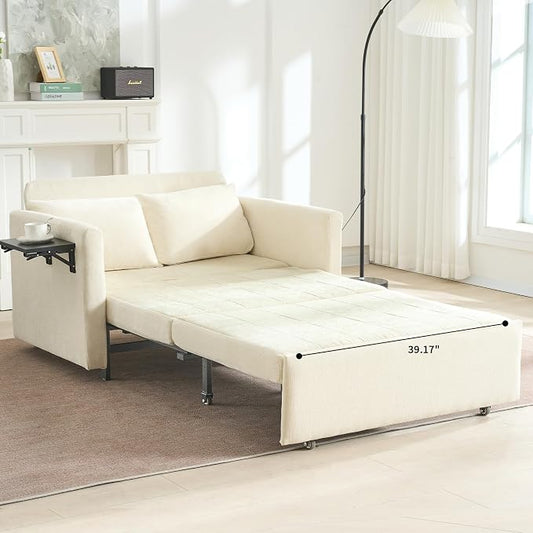 45" Oversize 3-in-1 Sleeper Chair Pull Out Bed, 75" Long Single Sleeper Sofa Bed with Wing Table and Side Pocket for Living Room, Bedroom, Small Space, Beige